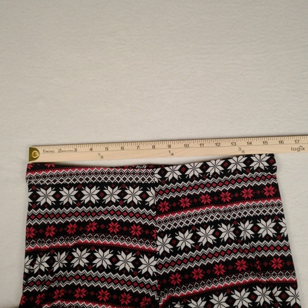 flirtitude active leggings fair isle snowflake print black red white size L - Picture 4 of 6